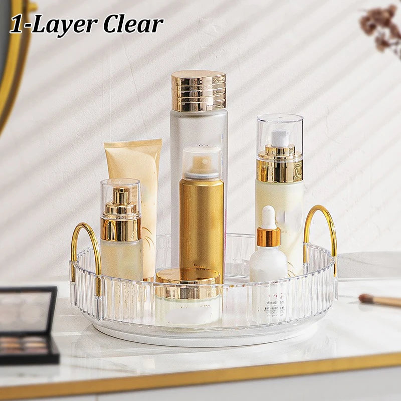 1/2/3Layers Rotating Makeup Organizer for Vanity Large Capacity Clear Spinning Counter Shelf Cosmetic Holder for Dressing Table