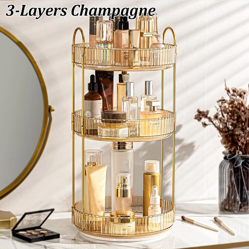 1/2/3Layers Rotating Makeup Organizer for Vanity Large Capacity Clear Spinning Counter Shelf Cosmetic Holder for Dressing Table