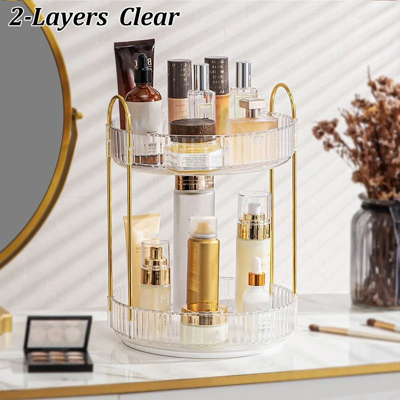 1/2/3Layers Rotating Makeup Organizer for Vanity Large Capacity Clear Spinning Counter Shelf Cosmetic Holder for Dressing Table