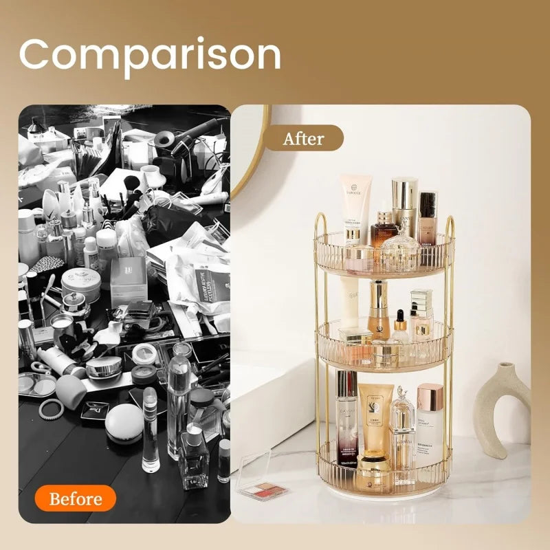 1/2/3Layers Rotating Makeup Organizer for Vanity Large Capacity Clear Spinning Counter Shelf Cosmetic Holder for Dressing Table