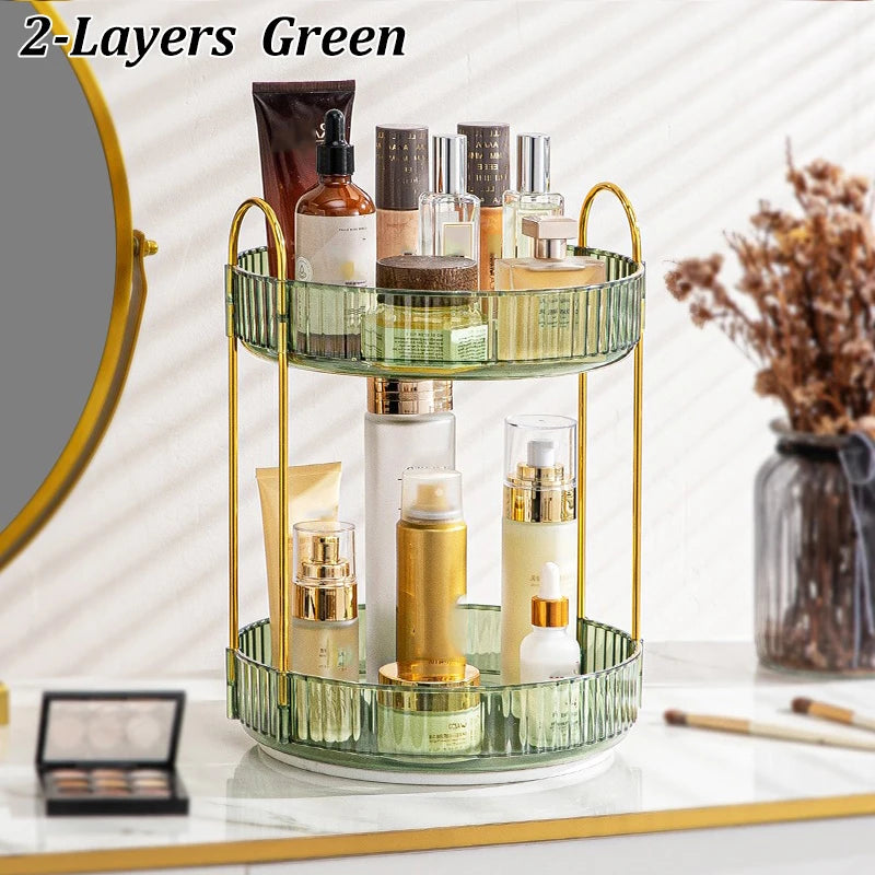 1/2/3Layers Rotating Makeup Organizer for Vanity Large Capacity Clear Spinning Counter Shelf Cosmetic Holder for Dressing Table