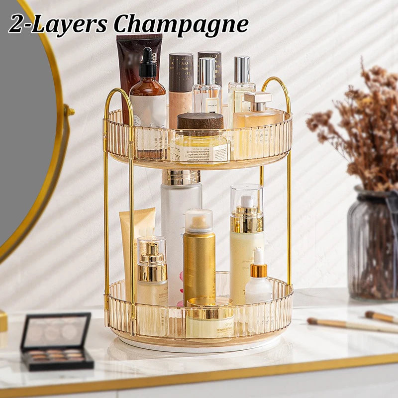 1/2/3Layers Rotating Makeup Organizer for Vanity Large Capacity Clear Spinning Counter Shelf Cosmetic Holder for Dressing Table