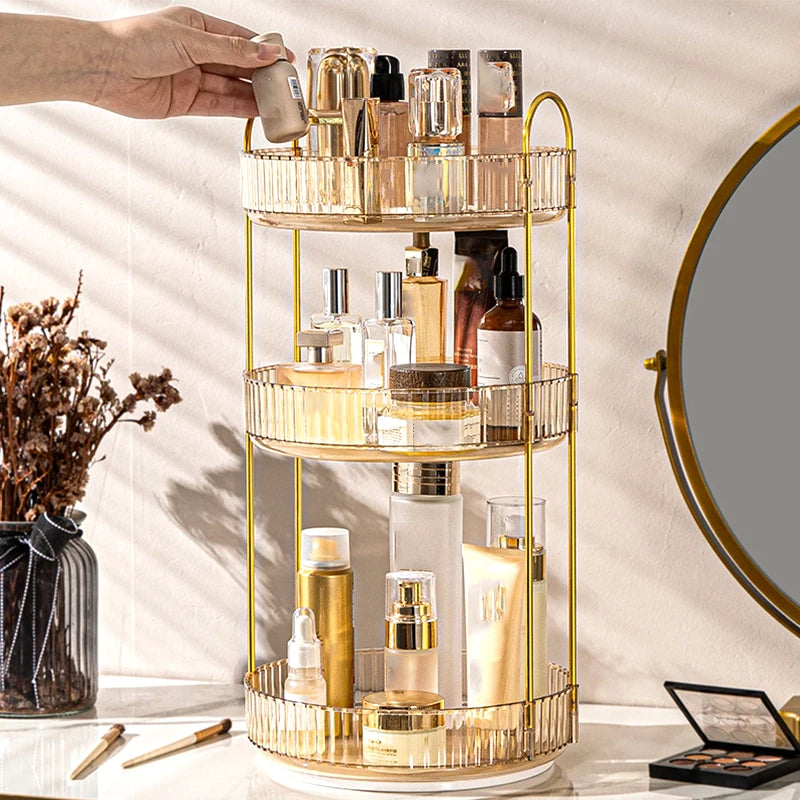 1/2/3Layers Rotating Makeup Organizer for Vanity Large Capacity Clear Spinning Counter Shelf Cosmetic Holder for Dressing Table