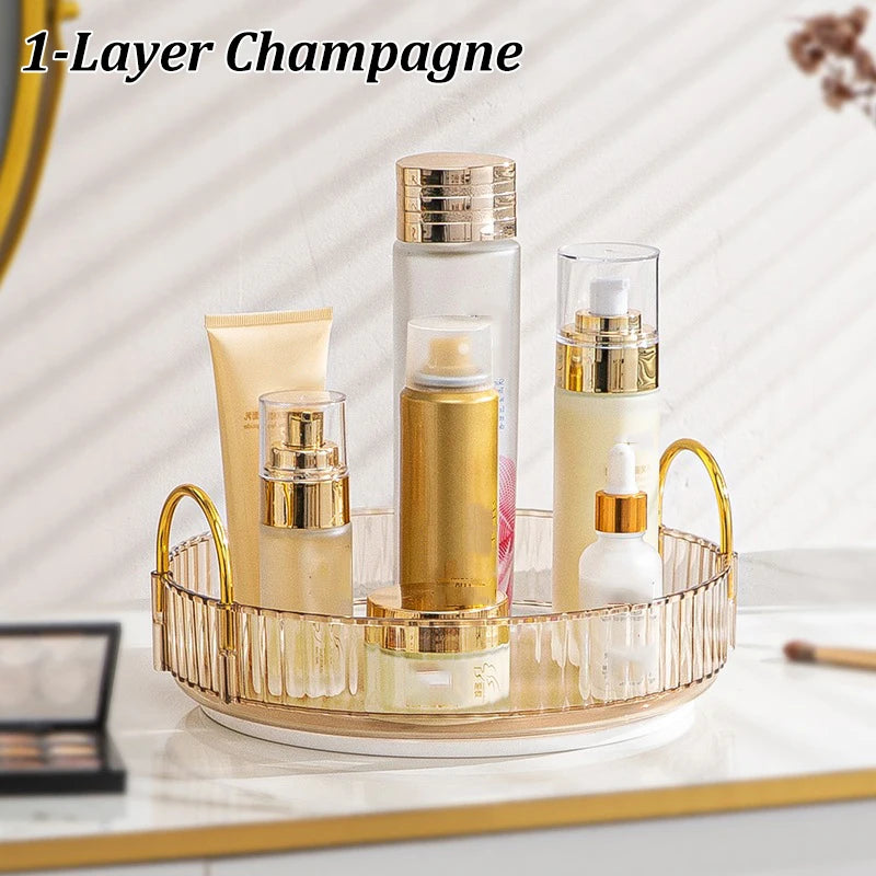 1/2/3Layers Rotating Makeup Organizer for Vanity Large Capacity Clear Spinning Counter Shelf Cosmetic Holder for Dressing Table