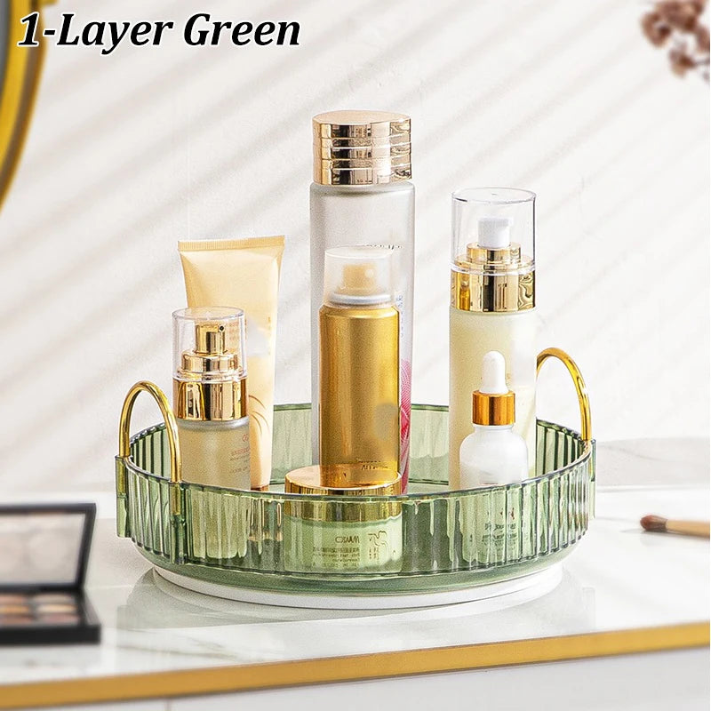 1/2/3Layers Rotating Makeup Organizer for Vanity Large Capacity Clear Spinning Counter Shelf Cosmetic Holder for Dressing Table