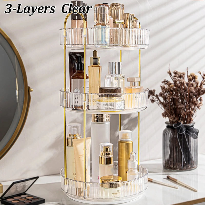 1/2/3Layers Rotating Makeup Organizer for Vanity Large Capacity Clear Spinning Counter Shelf Cosmetic Holder for Dressing Table