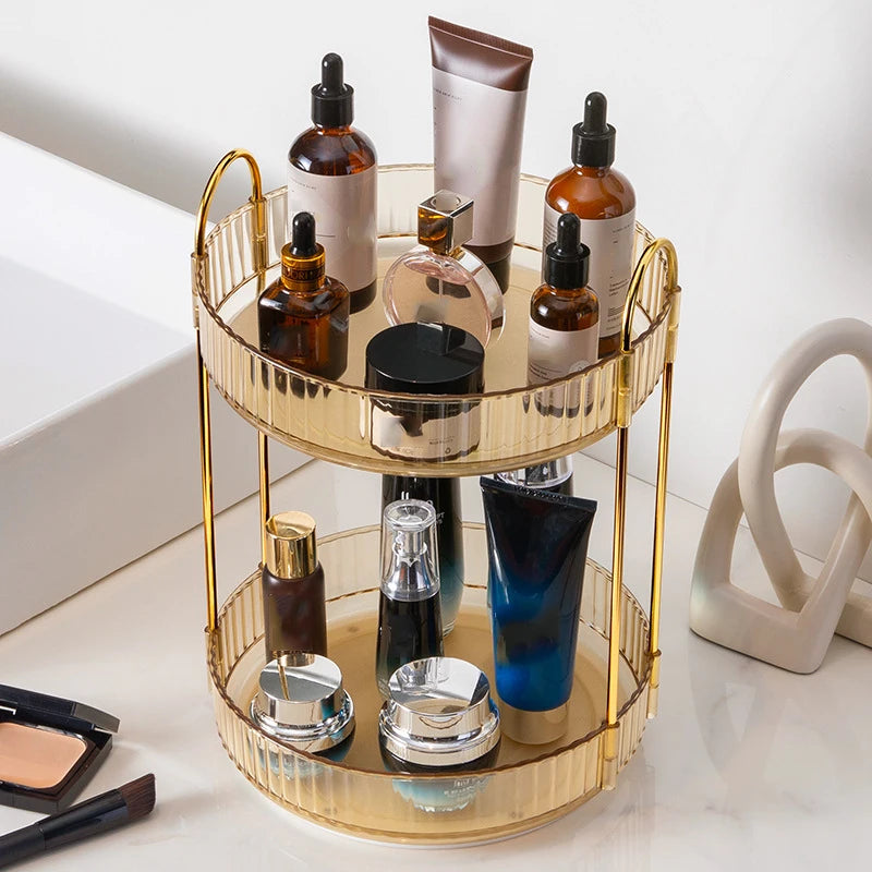 1/2/3Layers Rotating Makeup Organizer for Vanity Large Capacity Clear Spinning Counter Shelf Cosmetic Holder for Dressing Table