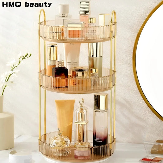 1/2/3Layers Rotating Makeup Organizer for Vanity Large Capacity Clear Spinning Counter Shelf Cosmetic Holder for Dressing Table