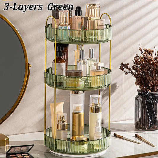 1/2/3Layers Rotating Makeup Organizer for Vanity Large Capacity Clear Spinning Counter Shelf Cosmetic Holder for Dressing Table